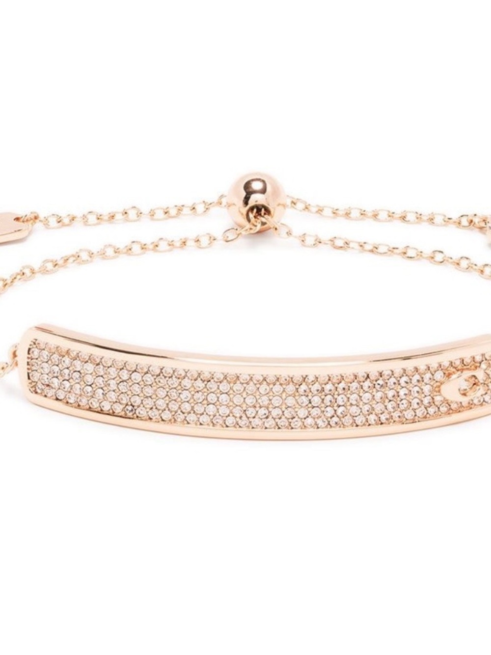 Coach Rose Gold Crystal Pavé Adjustable Bar Bracelet